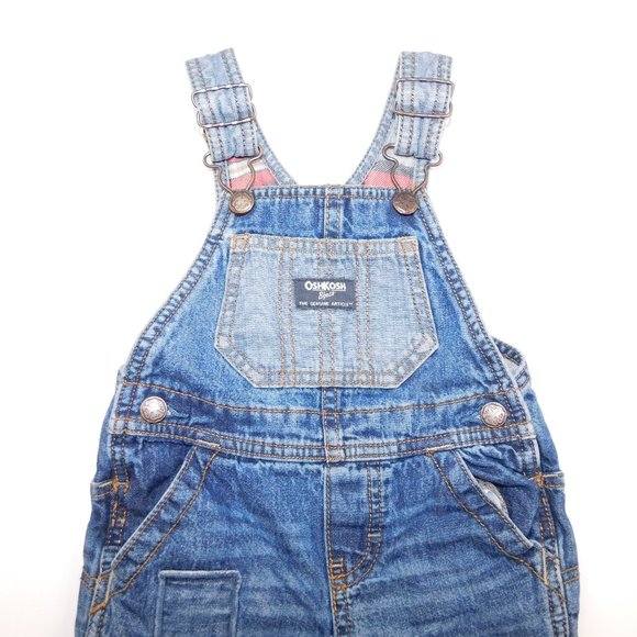 Oshkosh B'Gosh Baby Boys 12 Months Plaid Flannel lined Blue Denim Overalls - Picture 2 of 9